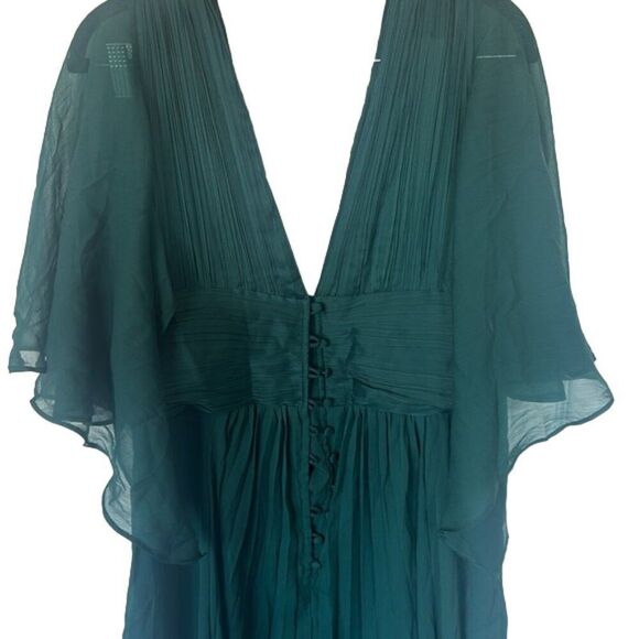 Asos Design Bridesmaid Ruched Bodice Drape Maxi Dress Wrap Waist In Forest Green - Picture 10 of 11